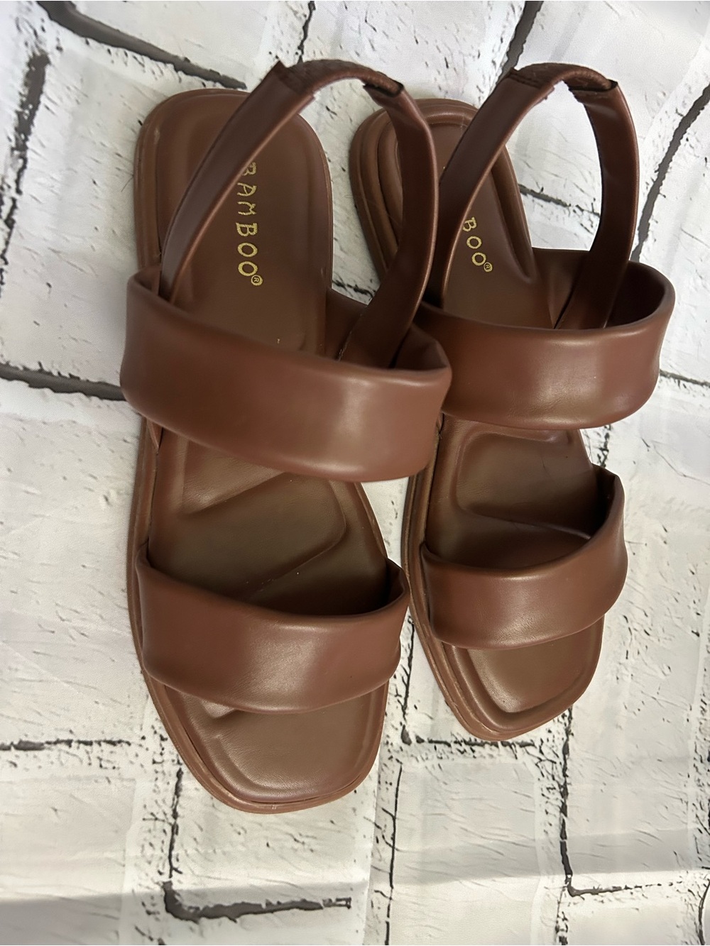 BAMBOO Brown Double-Strap Padded Women's Sandals